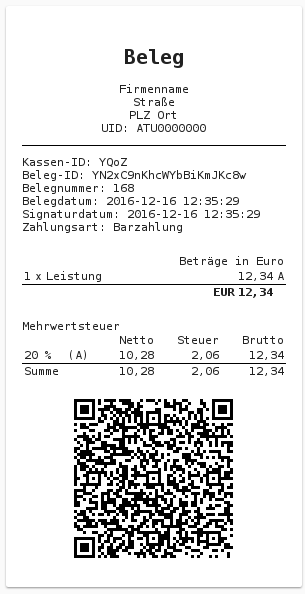 Ein Beispielbeleg der Registrierkasse obono